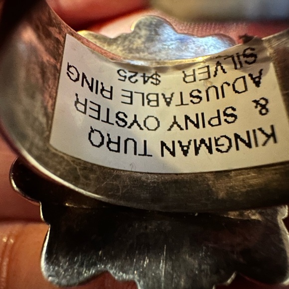 Ring Adjustable-Kingman Turquoise and Spiny Oyster flower Ring - Picture 7 of 12